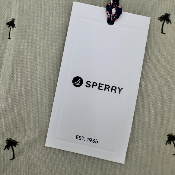 NEW Sperry Stone Tan Flat Front Tech Shorts with tiny Palm Trees Men's Size 36 - Picture 4 of 10